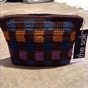 the sak Medium Essential Pouch Colorful Crochet Checkered Bag